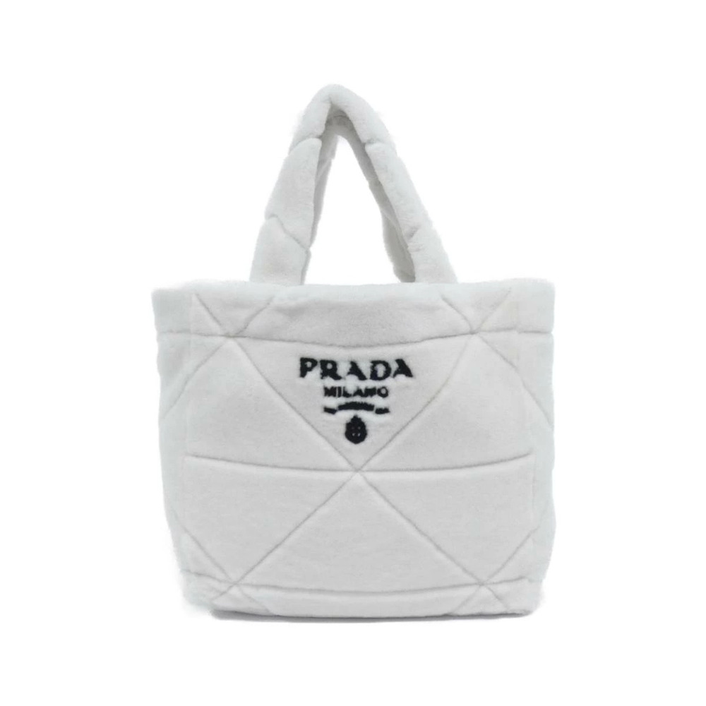 Prada Shearling Quilted Tote Bag White